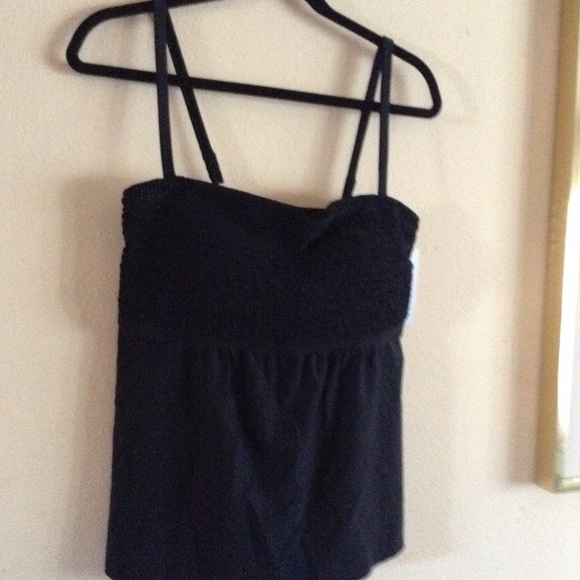 Plus sz Swimsuit for All black smocked bandeau top - Picture 5 of 12